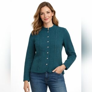 Skyr Vintage 100% Wool Cable Knit Sweater‎ Cardigan Silver Buttons Hong Kong